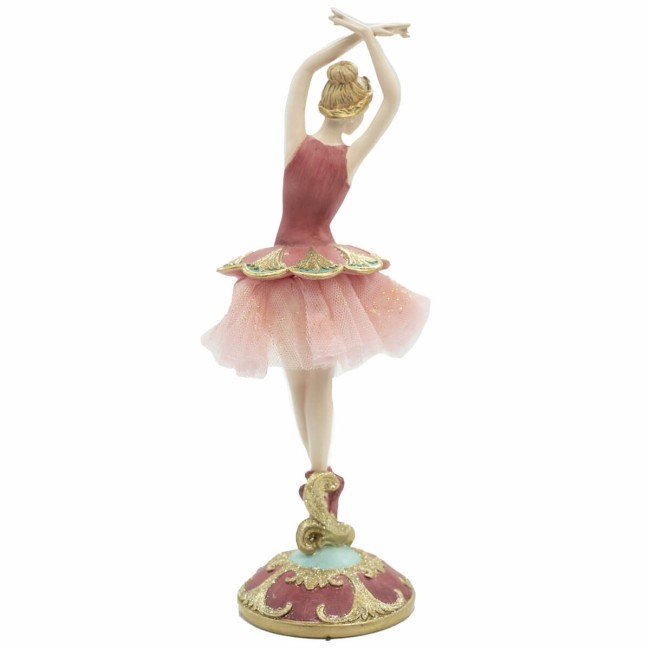 Ballerina in Resina sulle Punte con Abito Rosa e Oro H.27 cm