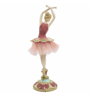 Ballerina in Resina sulle Punte con Abito Rosa e Oro H.27 cm