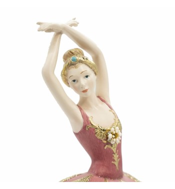 Ballerina in Resina sulle Punte con Abito Rosa e Oro H.27 cm