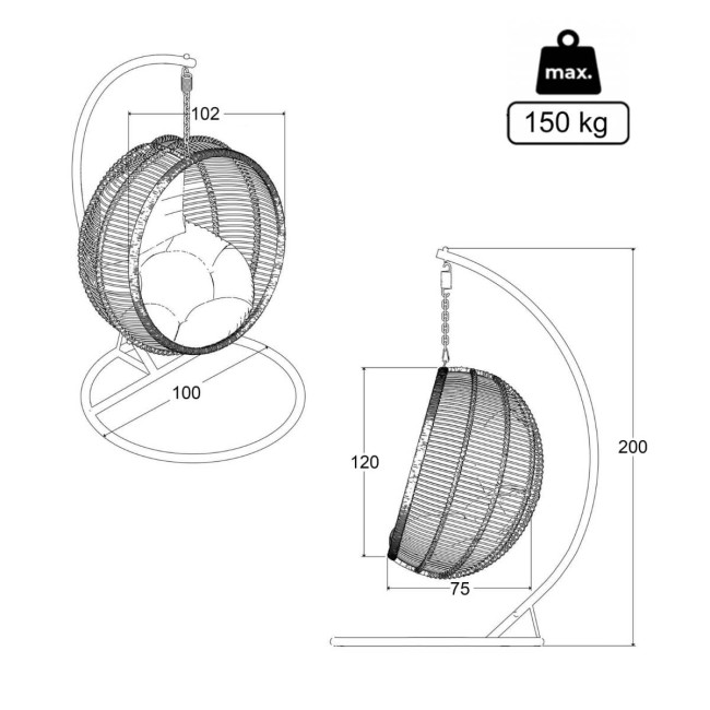 Poltrona Sospesa da Giardino con Struttura in Acciaio - Zaffiro White