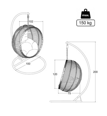 Poltrona Sospesa da Giardino con Struttura in Acciaio - Zaffiro White
