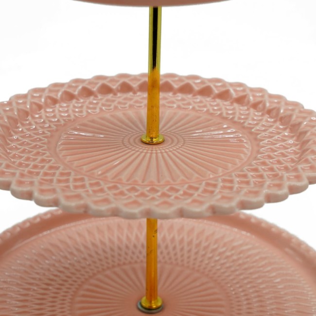 Alzatina Natalizia in Resina Rosa con 3 Piani H.35 cm