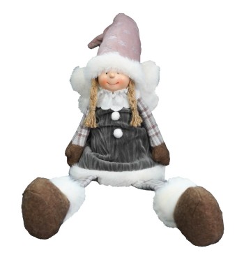 Bambolina Natalizia in Tessuto con Gambe Morbide H.64 cm
