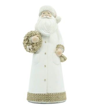 Babbo Natale in Poliresina Bianco e Oro H.26 cm