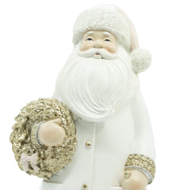 Babbo Natale in Poliresina Bianco e Oro H.26 cm