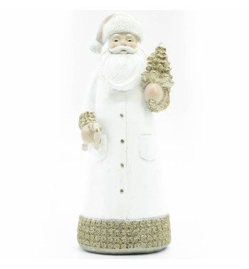 Babbo Natale in Poliresina con Abito Bianco e Oro H.18 cm