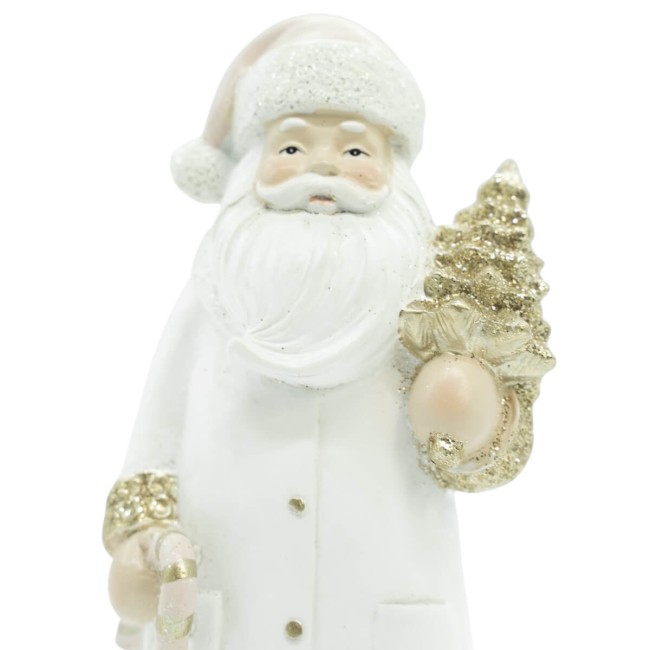Babbo Natale in Poliresina con Abito Bianco e Oro H.18 cm