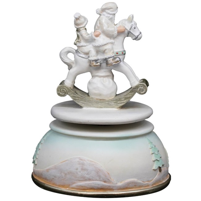 Carillon Musicale con Babbo Natale su Cavallo a Dondolo H.15 cm
