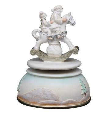 Carillon Musicale con Babbo Natale su Cavallo a Dondolo H.15 cm