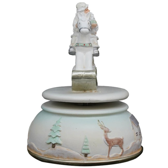Carillon Musicale con Babbo Natale su Cavallo a Dondolo H.15 cm