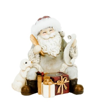 Babbo Natale Seduto con Regali e Cagnolino in Poliresina H.14 cm