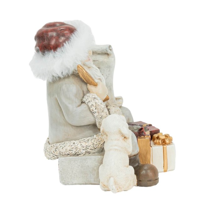 Babbo Natale Seduto con Regali e Cagnolino in Poliresina H.14 cm