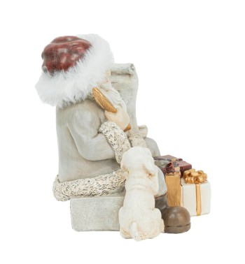 Babbo Natale Seduto con Regali e Cagnolino in Poliresina H.14 cm
