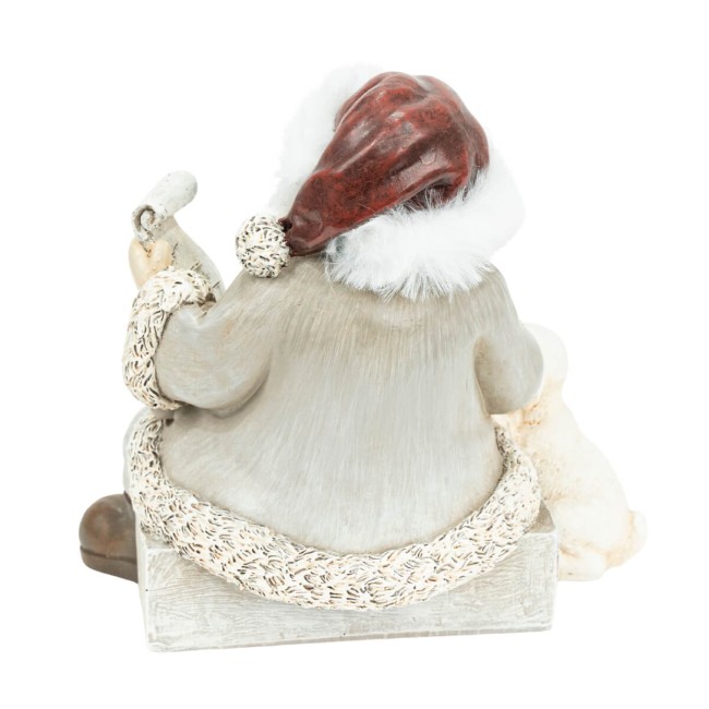 Babbo Natale Seduto con Regali e Cagnolino in Poliresina H.14 cm
