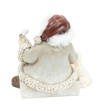 Babbo Natale Seduto con Regali e Cagnolino in Poliresina H.14 cm