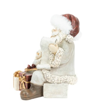Babbo Natale Seduto con Regali e Cagnolino in Poliresina H.14 cm