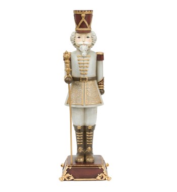 Schiaccianoci Natalizio in Poliresina Grigio e Bordeaux H.31,5 cm