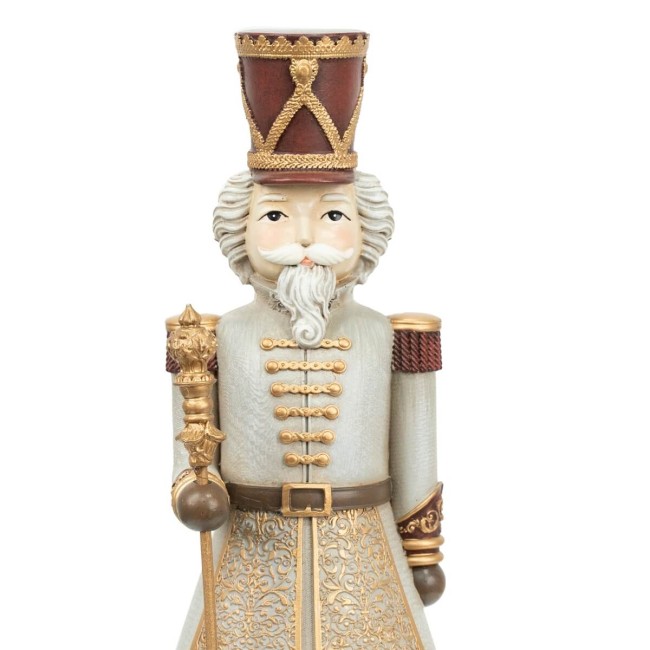 Schiaccianoci Natalizio in Poliresina Grigio e Bordeaux H.31,5 cm