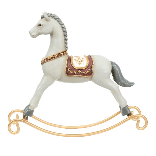 Cavallo a Dondolo Natalizio in Poliresina Bianco e Oro 2 Misure