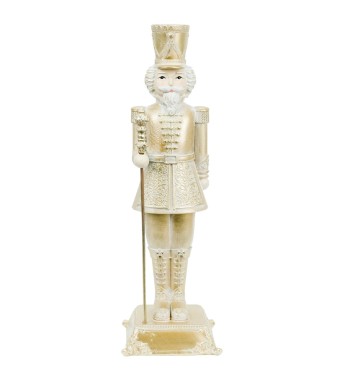 Schiaccianoci Natalizio Bianco e Oro in Poliresina H.31,5 cm