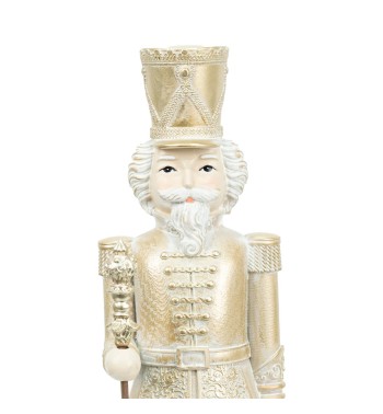 Schiaccianoci Natalizio Bianco e Oro in Poliresina H.31,5 cm