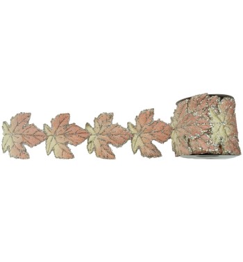 Nastro Natalizio in Velluto a Foglie 10 cm x 5 mt