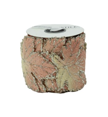Nastro Natalizio in Velluto a Foglie 10 cm x 5 mt