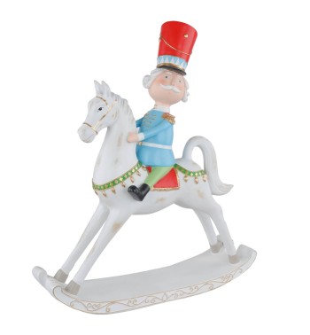 Soldatino Natalizio su Cavallo a Dondolo in Resina H.70 cm