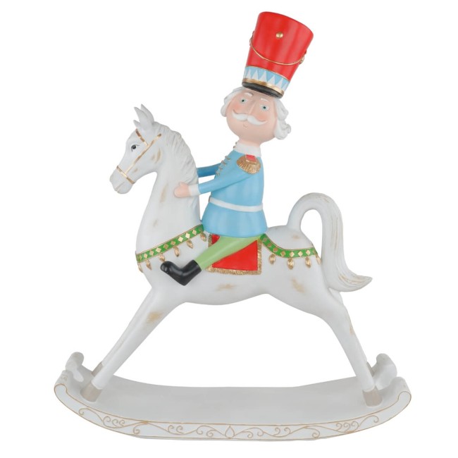 Soldatino Natalizio su Cavallo a Dondolo in Resina H.70 cm