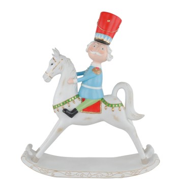 Soldatino Natalizio su Cavallo a Dondolo in Resina H.70 cm