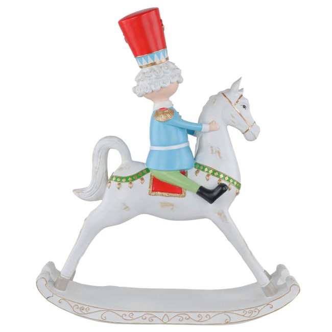 Soldatino Natalizio su Cavallo a Dondolo in Resina H.70 cm