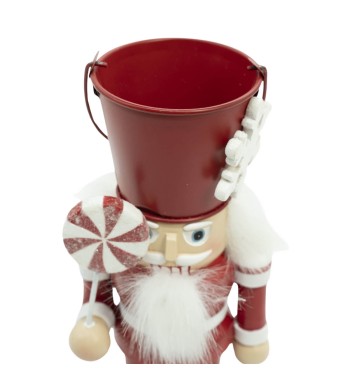 Schiaccianoci Natalizi in Resina con Cappello a Secchio in Latta H.24 cm