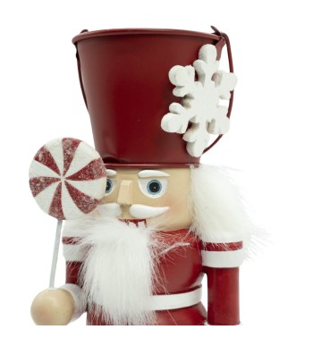 Schiaccianoci Natalizi in Resina con Cappello a Secchio in Latta H.24 cm