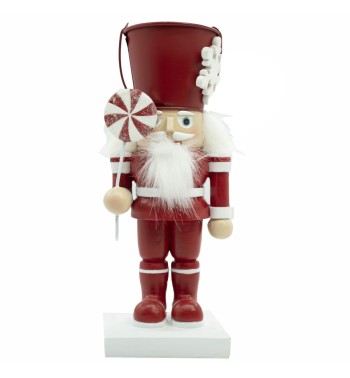 Schiaccianoci Natalizi in Resina con Cappello a Secchio in Latta H.24 cm