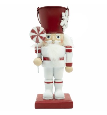 Schiaccianoci Natalizi in Resina con Cappello a Secchio in Latta H.24 cm