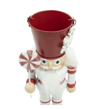 Schiaccianoci Natalizi in Resina con Cappello a Secchio in Latta H.24 cm