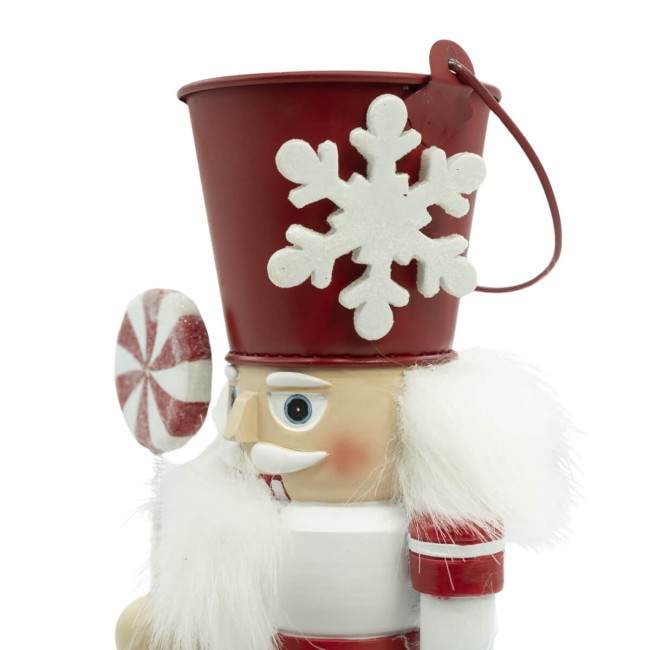 Schiaccianoci Natalizi in Resina con Cappello a Secchio in Latta H.24 cm