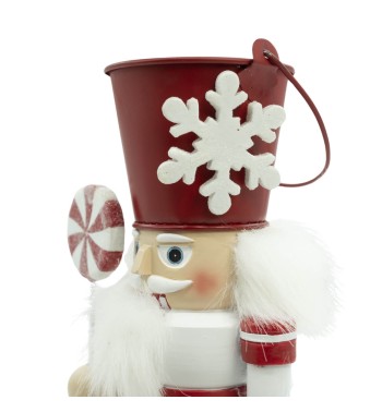 Schiaccianoci Natalizi in Resina con Cappello a Secchio in Latta H.24 cm