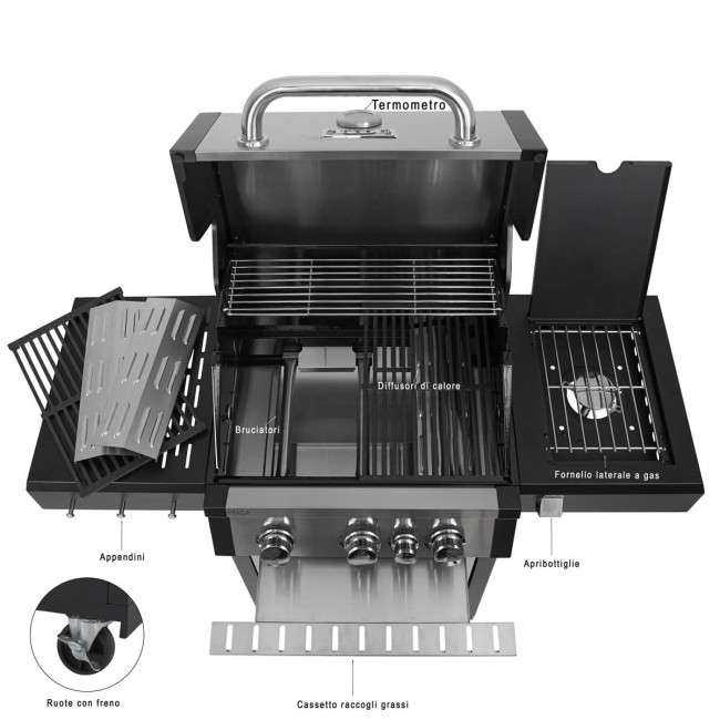 Barbecue a Gas 3 Fuochi con Fornello Laterale - Praga