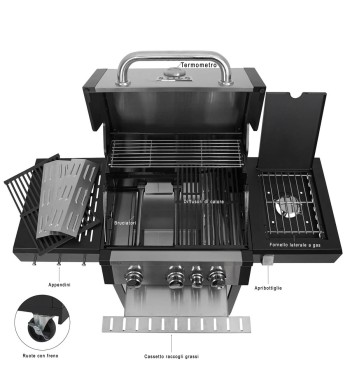 Barbecue a Gas 3 Fuochi con Fornello Laterale - Praga