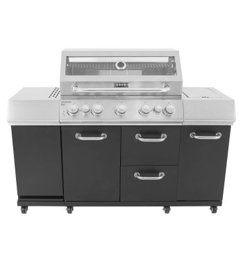 Barbecue a Gas 5 Fuochi con Fornello Laterale e Tavolo Estraibile - Lussemburgo Black