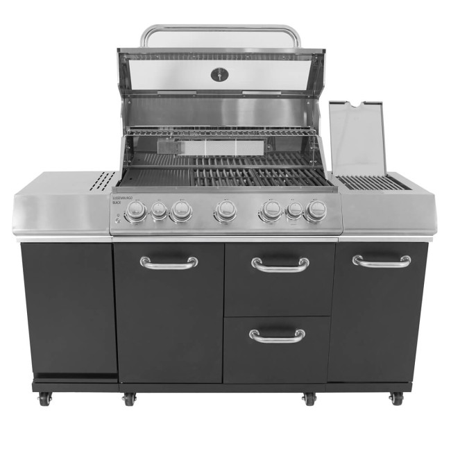Barbecue a Gas 5 Fuochi con Fornello Laterale e Tavolo Estraibile - Lussemburgo Black
