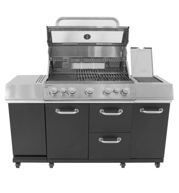 Barbecue a Gas 5 Fuochi con Fornello Laterale e Tavolo Estraibile - Lussemburgo Black