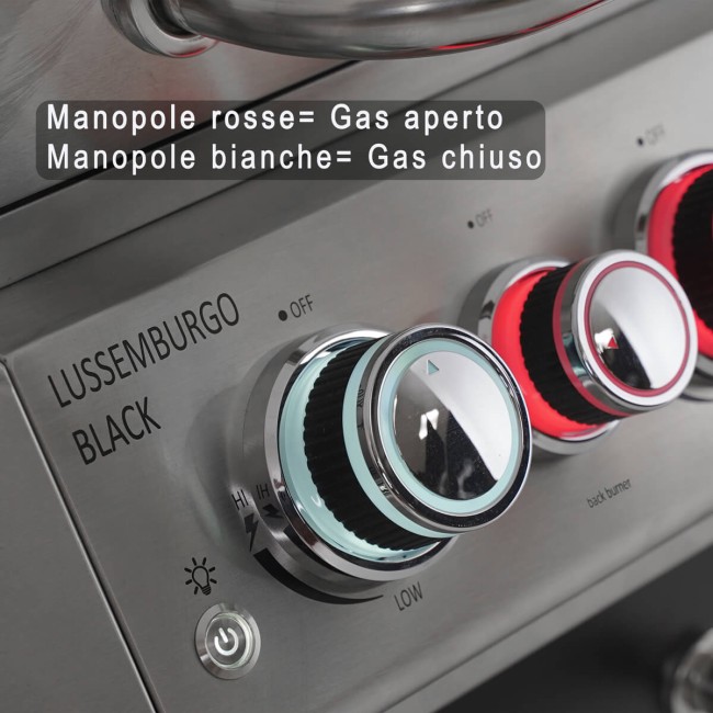 Barbecue a Gas 5 Fuochi con Fornello Laterale e Tavolo Estraibile - Lussemburgo Black