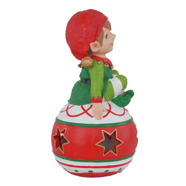 Elfo Natalizio su Sfera in Resina con Luci H.26 cm