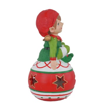 Elfo Natalizio su Sfera in Resina con Luci H.26 cm