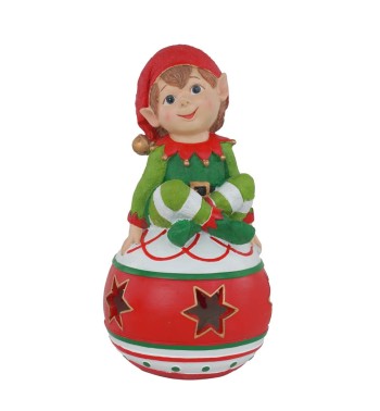 Elfo Natalizio su Sfera in Resina con Luci H.26 cm