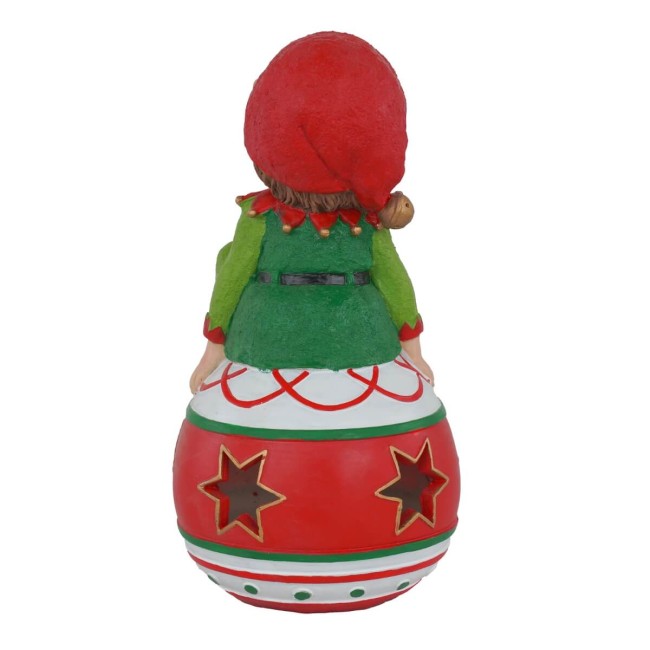 Elfo Natalizio su Sfera in Resina con Luci H.26 cm