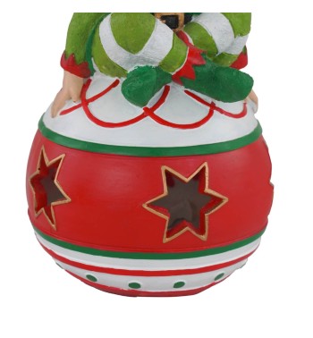 Elfo Natalizio su Sfera in Resina con Luci H.26 cm