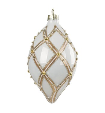 Goccia Natalizia in Vetro Bianco e Oro D.8 x H.14,5 cm